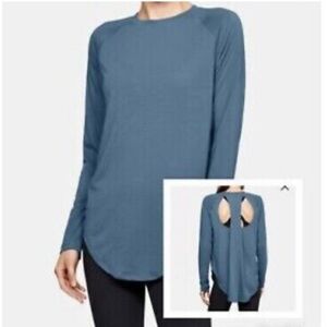 Under Armour Women's Heather Grey Athletic Top Open Back Long Sleeve Size Large